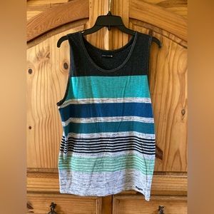 Men Ocean Current blue green black striped sleeveless tank top shirt size L